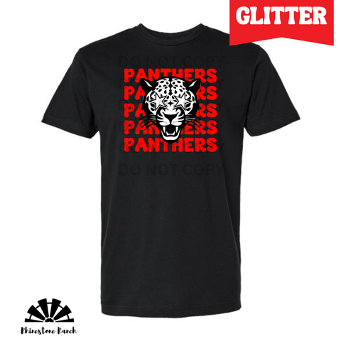 Black Glitter Panthers Repeat Star Logo Tee