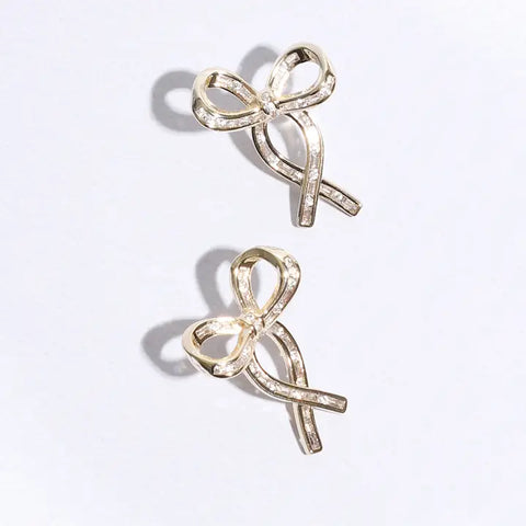 Gold Ribbon Clear Post Earrings