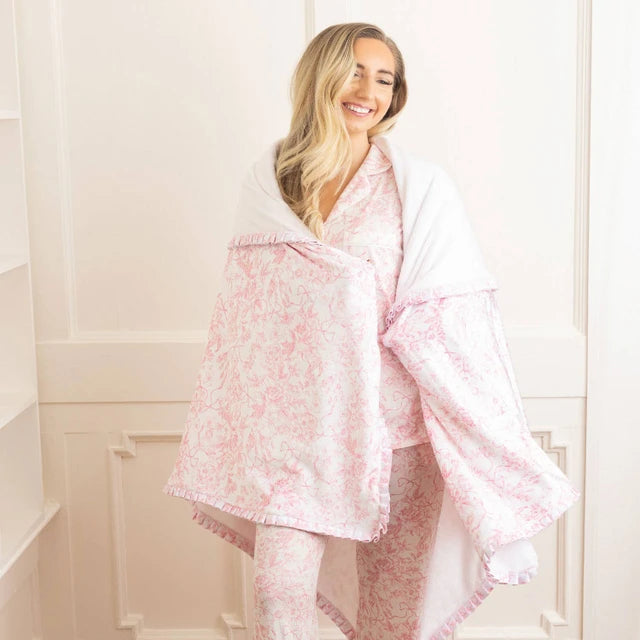 Pink Bow Toile Luxe Throw Blanket