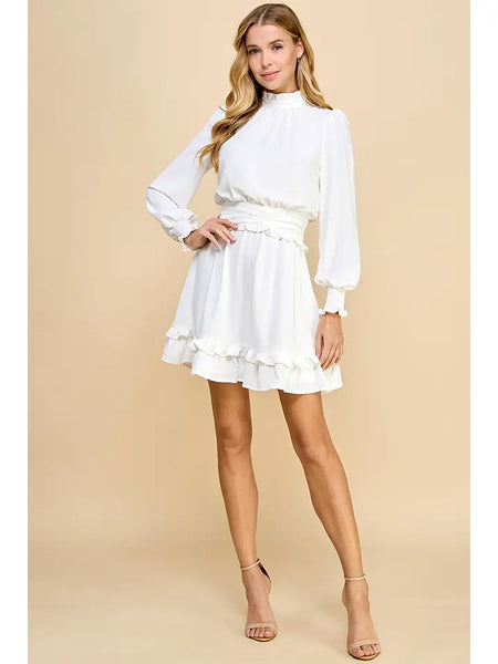 White Cinched Waist Adeline Dress