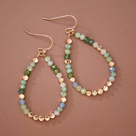Green & Blue Crystal Beaded Teardrop Earrings