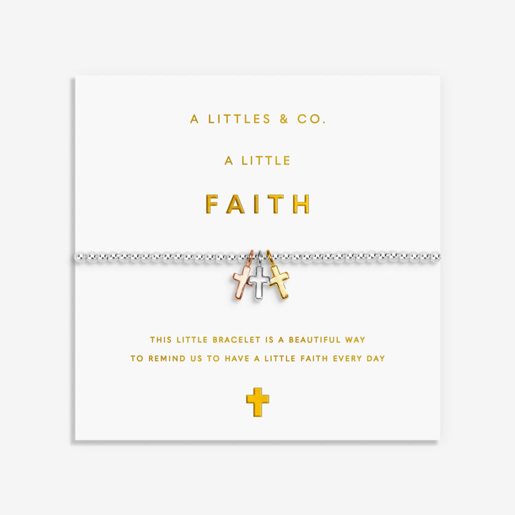 A LITTLE CHARMED MOMENTS | FAITH | Silver, Gold & Rose Gold-Tone Plated | Bracelet | 6 7/8" stretch