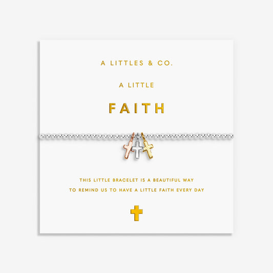 A LITTLE CHARMED MOMENTS | FAITH | Silver, Gold & Rose Gold-Tone Plated | Bracelet | 6 7/8" stretch