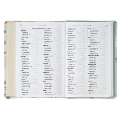 Compact Faux Leather HC Floral Printed Ps 23:3 KJV Bible