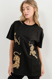 Black & Gold Sequin Tiger Graphic Tee