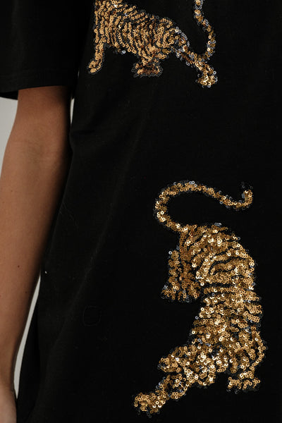 Black & Gold Sequin Tiger Graphic Tee
