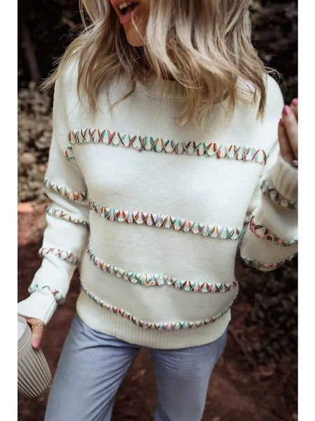 White Cross Stitch Demi Sweater