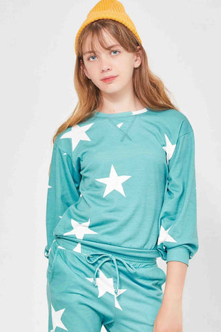 Tween Teal & White Star Sweatshirt