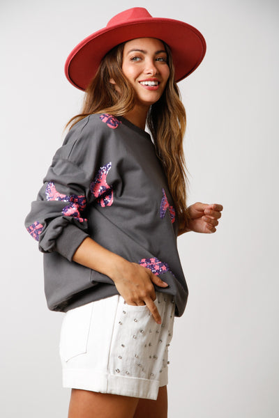 Pink & Purple Sequin Boot Pullover