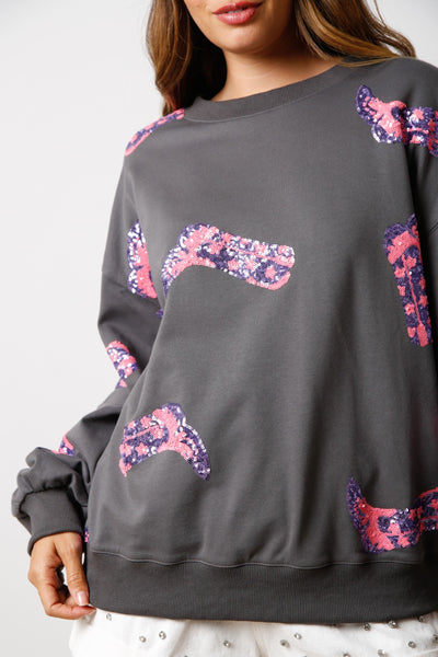 Pink & Purple Sequin Boot Pullover