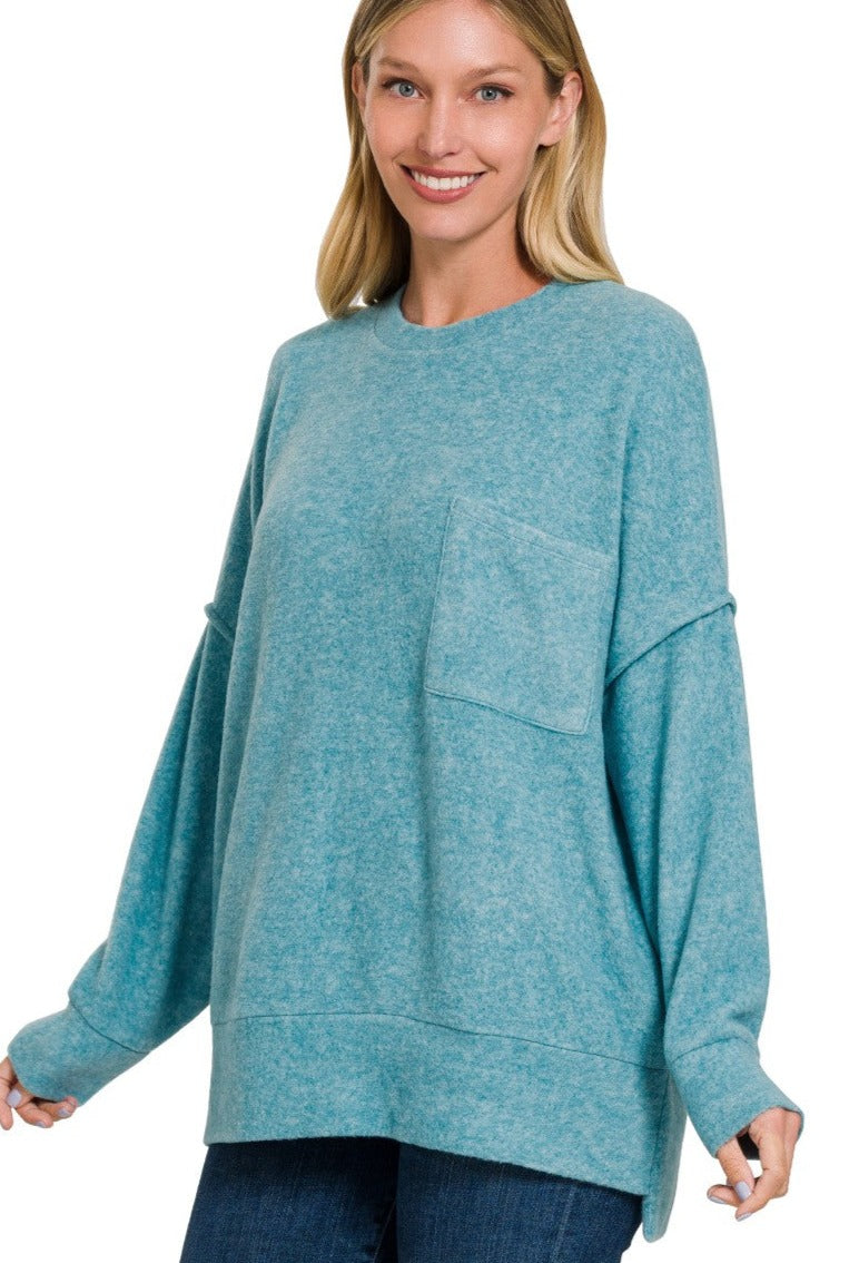 Dusty Teal Melissa Pocket Sweater