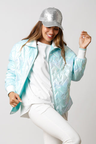 Light Mint Pearlescent Padded Puffer Jacket