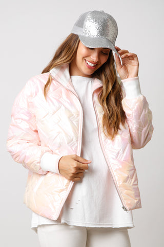Light Pink Pearlescent Padded Puffer Jacket