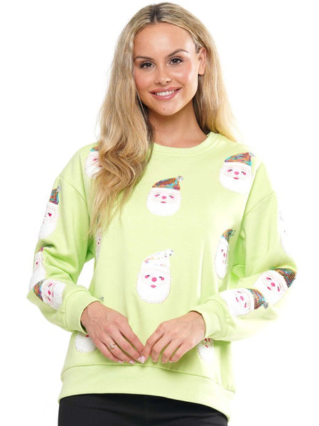 Lime Green Santa Clause Sequin Sweater