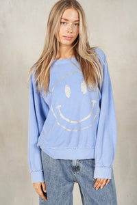 Mineral Periwinkle & Silver Smiley Sweatshirt