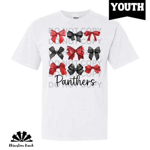 Youth White Panthers Watercolor Bow Tee
