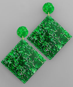 Green Glitter Diamond Shape Earrings