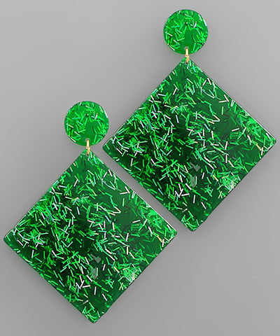 Green Glitter Diamond Shape Earrings