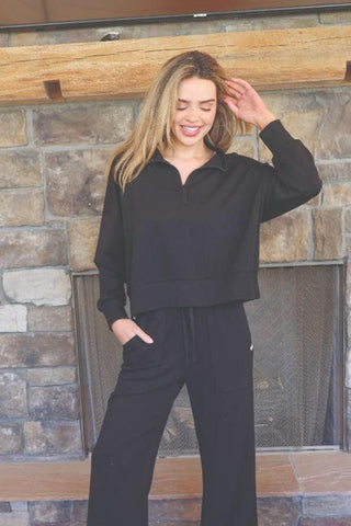 Black Crop Quarter Zip Pullover