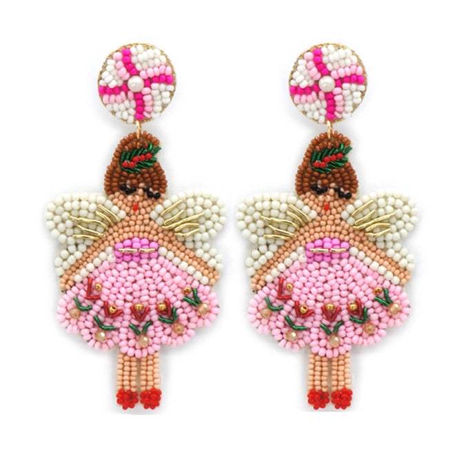 Christmas Pink Girl Fairy Dangle Earrings