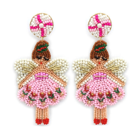 Christmas Pink Girl Fairy Dangle Earrings