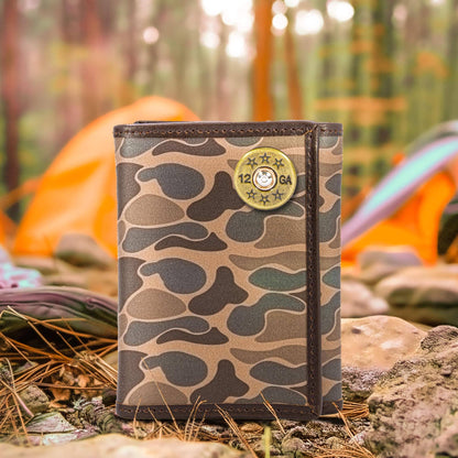 Brown & Tan Camo Shotshell Trifold Leather Wallet