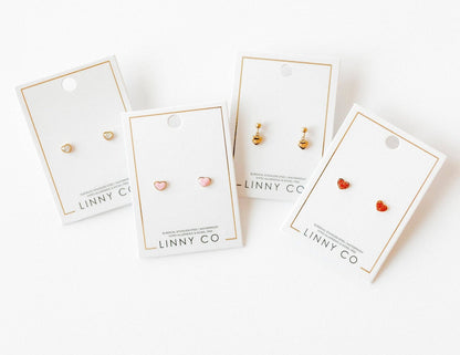 Nora Heart Pink Screwback Stud Earrings
