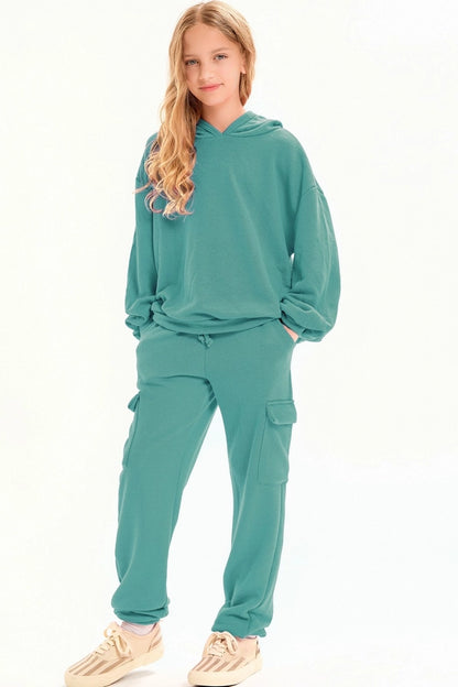 Youth Teal Cotton French Terry Cargo Sweatpants