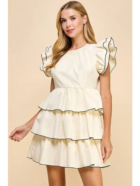 Cream Celeste Tiered Ruffle Dress