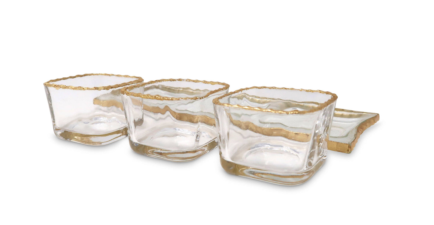 Gold Rim 3 Bowl Relish Dish on Tray