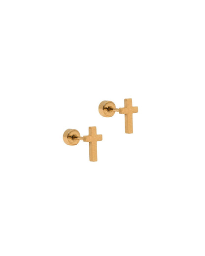 Catherine Cross Gold Screwback Stud Earrings