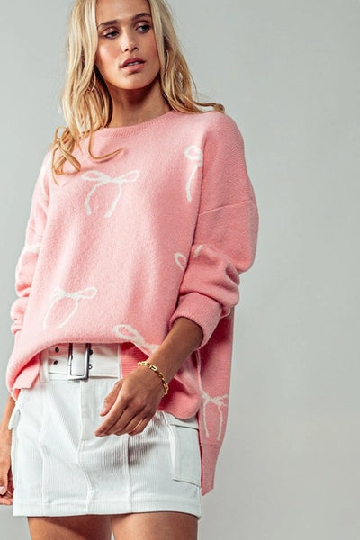 Pink Flirty Bow Knit Sweater