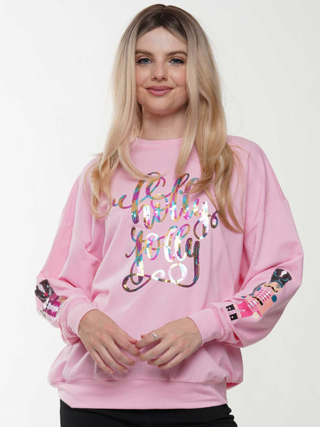 Pink Holly Jolly Nutcracker Sequin Sweater