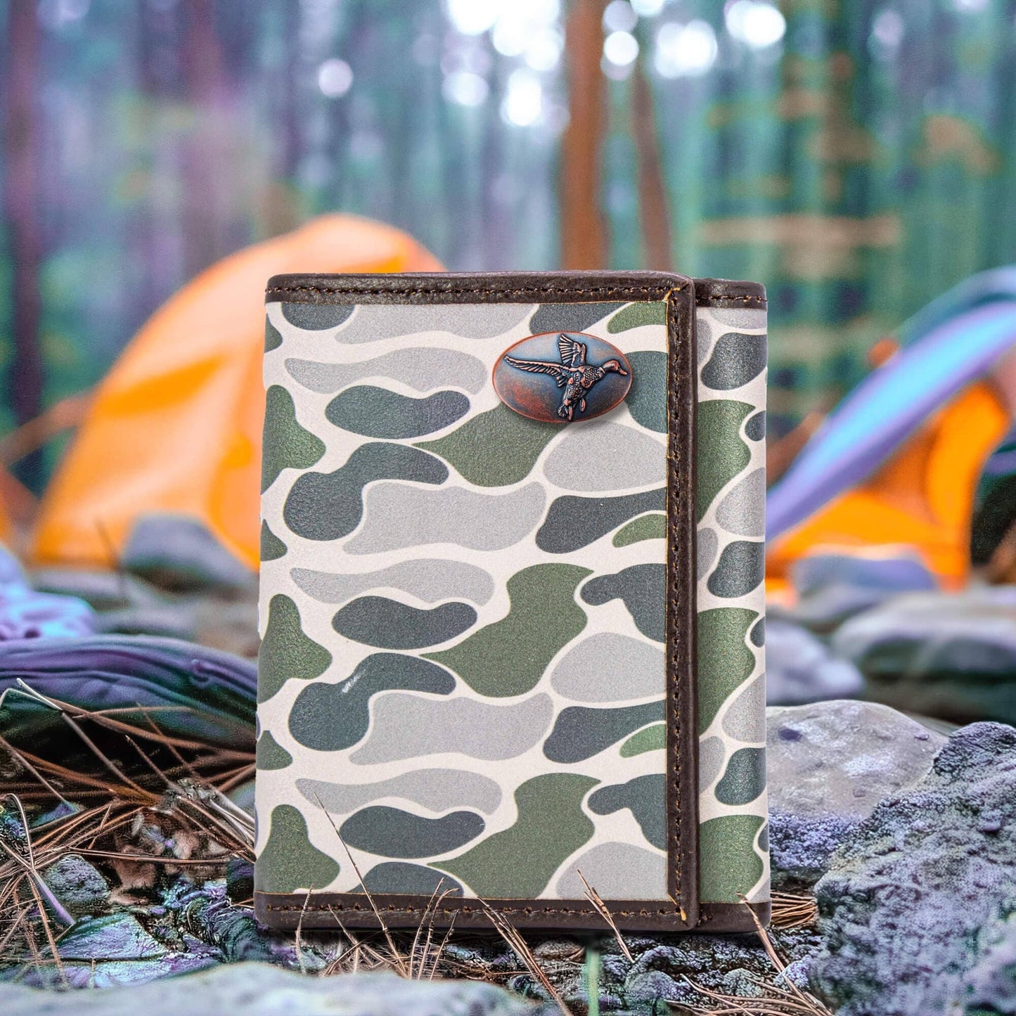 Brown & Tan Camo Mallard Trifold Leather Wallet