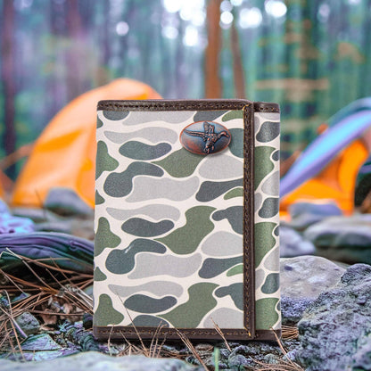Brown & Tan Camo Mallard Trifold Leather Wallet