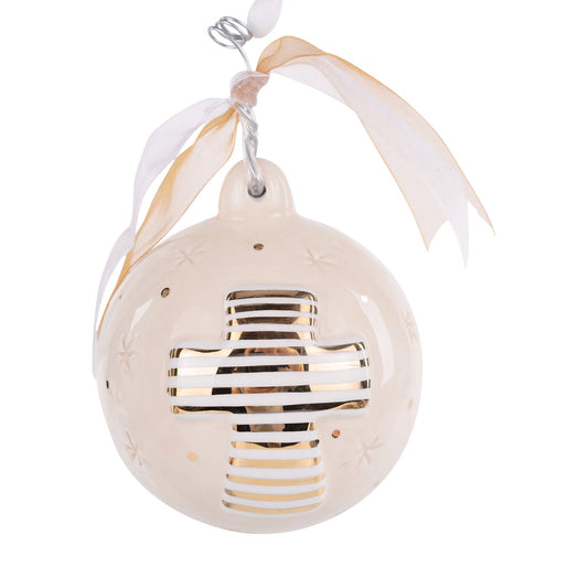 Gold Striped Cross Ornament by Glory Haus
