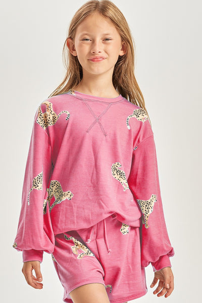 Tween Pink Cheetah Print Sweatshirt