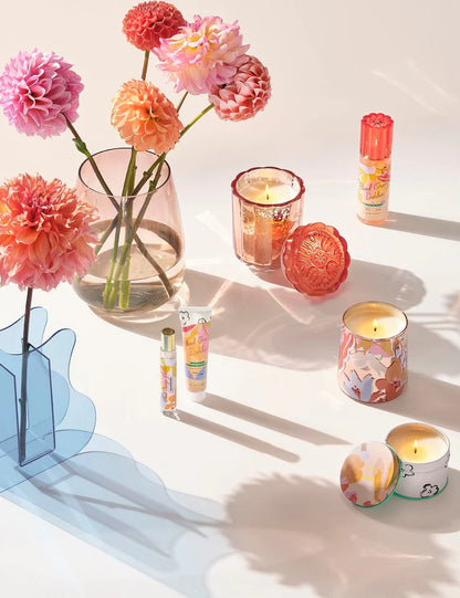 Blood Orange Dahlia Flourish Glass Candle