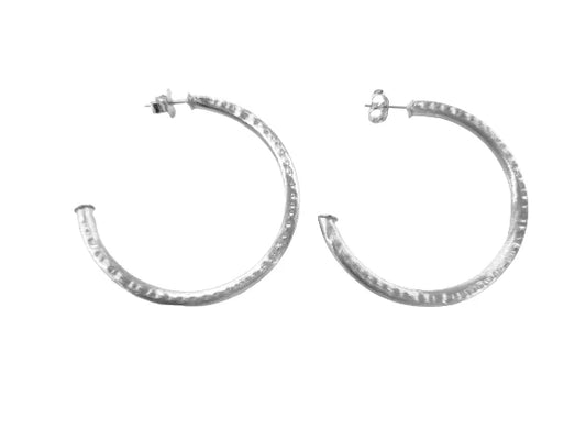 Hammered Small Everybody's Favorite Hoops - Brushed Silver