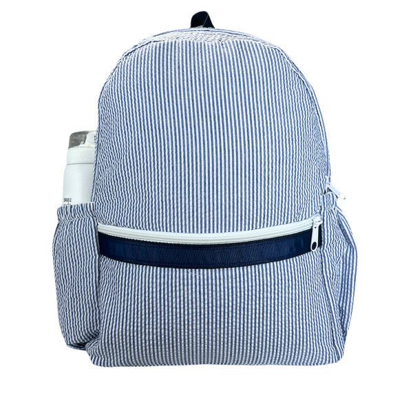 Navy Seersucker Medium Backpack w/ Pocket