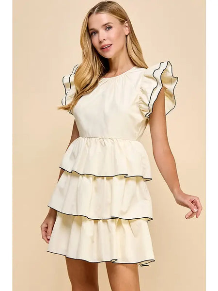 Cream Celeste Tiered Ruffle Dress