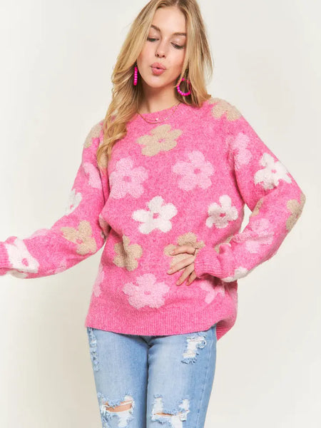 Fuchsia Puff Flower Sweater