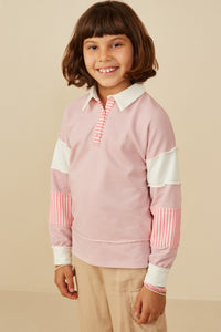 Tween Pink Stripe & Color Block Contrast Top