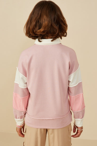 Tween Pink Stripe & Color Block Contrast Top