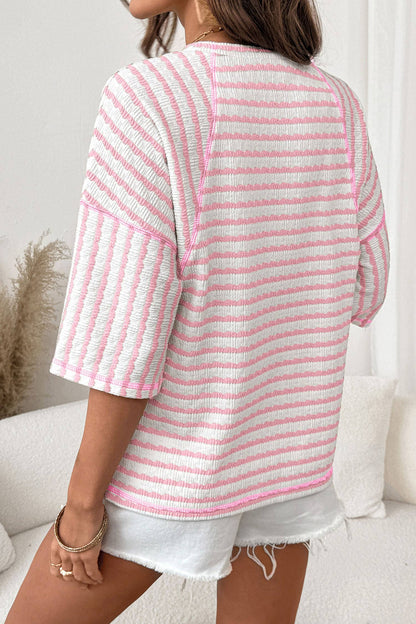 Texture Stripe Knit Half Sleeve Top
