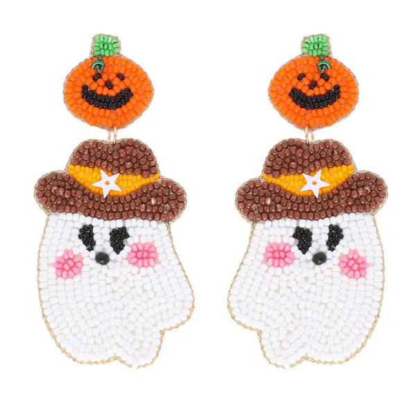 Pumpkin Boo Haw Beaded Earrings