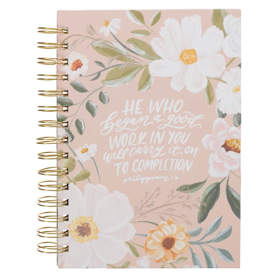 Beige Floral Good Work in You Phil. 1:6 Spiral Journal