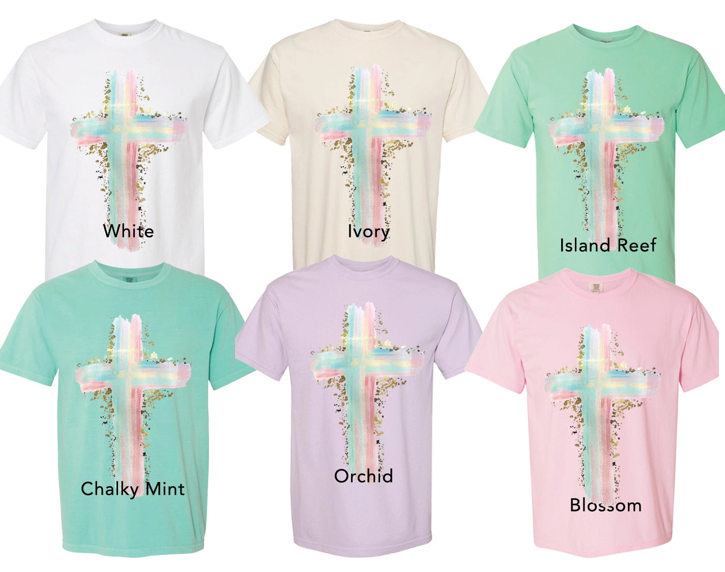 Pastel Painted Cross Gold Foil Tee
