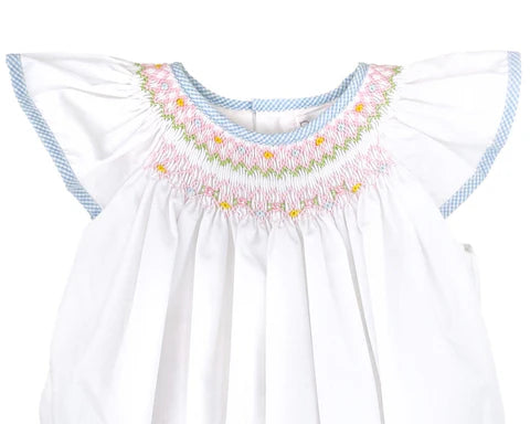 White & Blue Smocked Bubble Romper