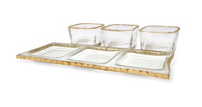 Gold Rim 3 Bowl Relish Dish on Tray